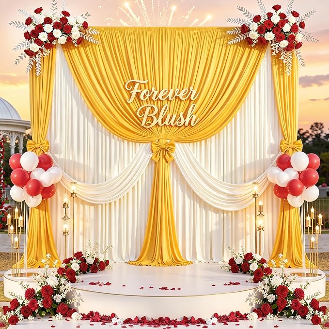 40 ft x 10 ft Wrinkle Free Yellow Backdrop Curtain - Image 4