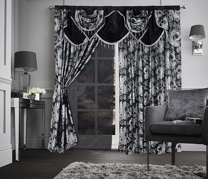 GLORY RUGS Jacquard Luxury Window 2 Panel Set Black Curtain - Image 3