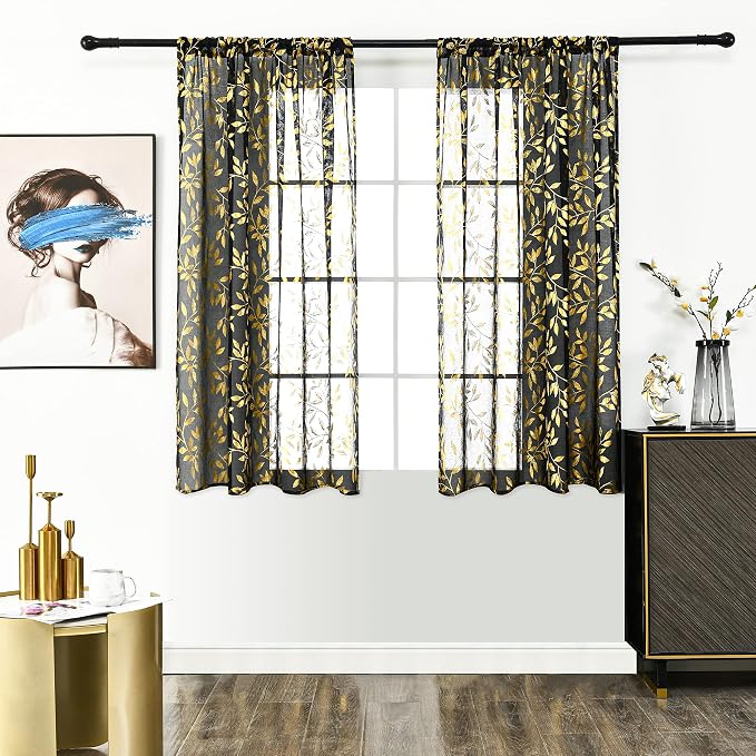Sutuo Home Black Sheer Curtains 63 Inch Length 2 Panels Set, Privacy Window - Image 2