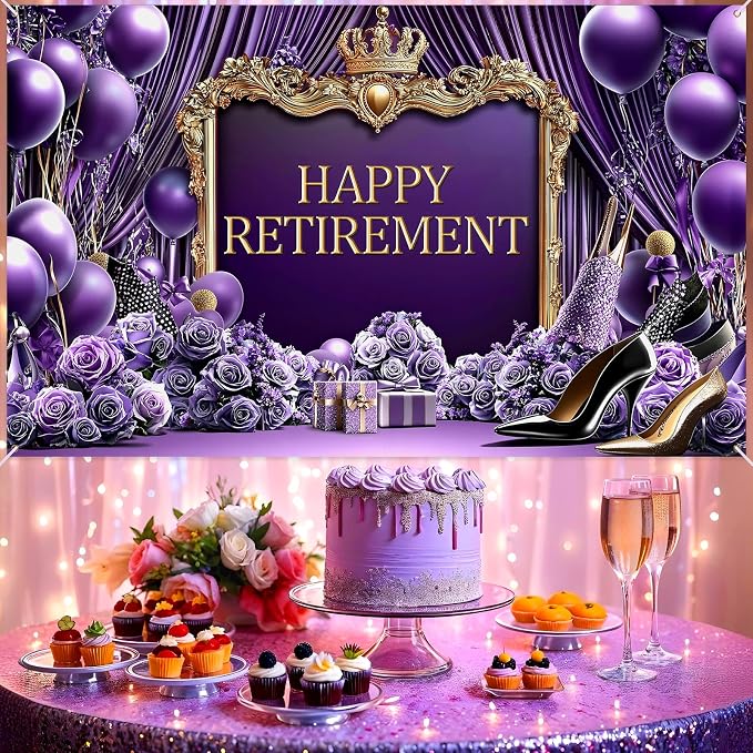 Purple Happy Retirement Banner 70.8 x 43.3 Inch Large Purple Retirement - Image 5