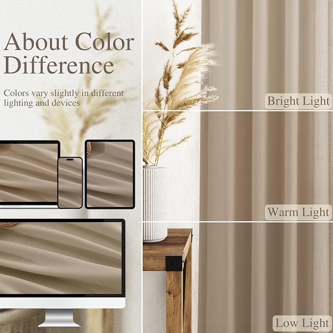 Sepia Beige Linen Curtains 96 Inches Long - Image 3