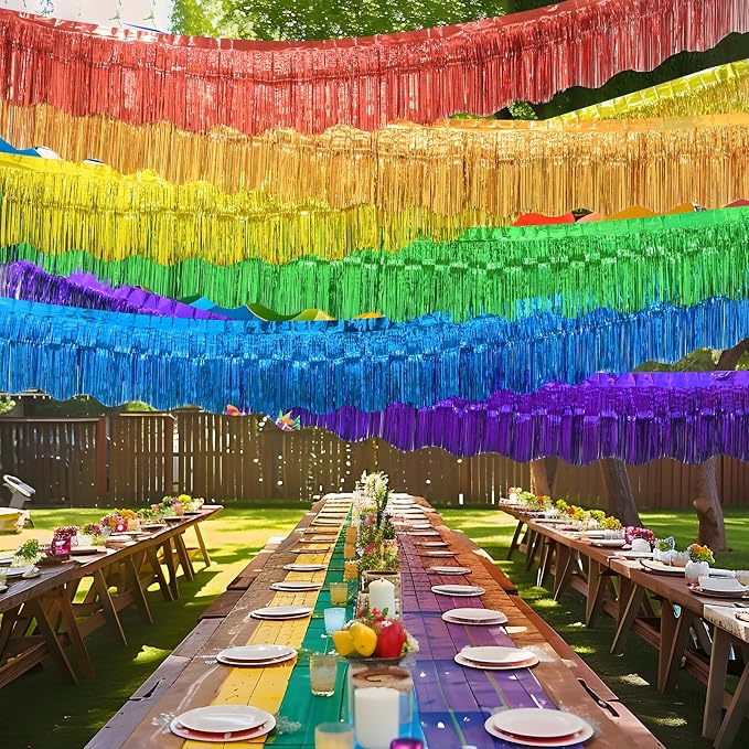 LOLStar Rainbow Foil Fringe Tinsel Garland, Streamers Banner, 6 Pack | 60Ft - Image 4