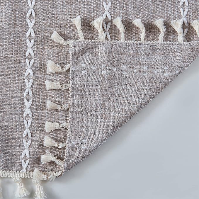 RoomTalks Tan Rustic Farmhouse Linen Kitchen Curtains 45 Inch Length Country - Image 7