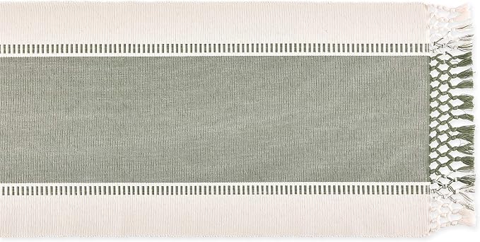 DII Dobby Stripe Table Runner, 13x108 Artichoke & Cream Background - Image 2