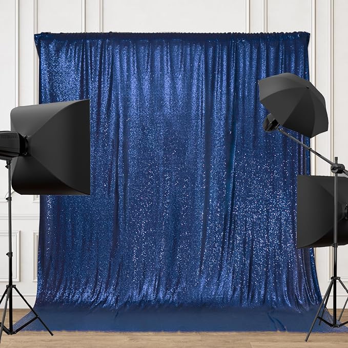 PartyDelight Navy Blue Sequin Backdrop 6x8ft Sparkly Photo Curtain | 4 Inch Rod - Image 5