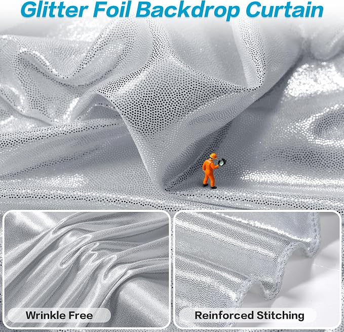gogoparti Silver Backdrop Curtain 10x12FT 2 Panels Metallic Shine Fabric - Image 4