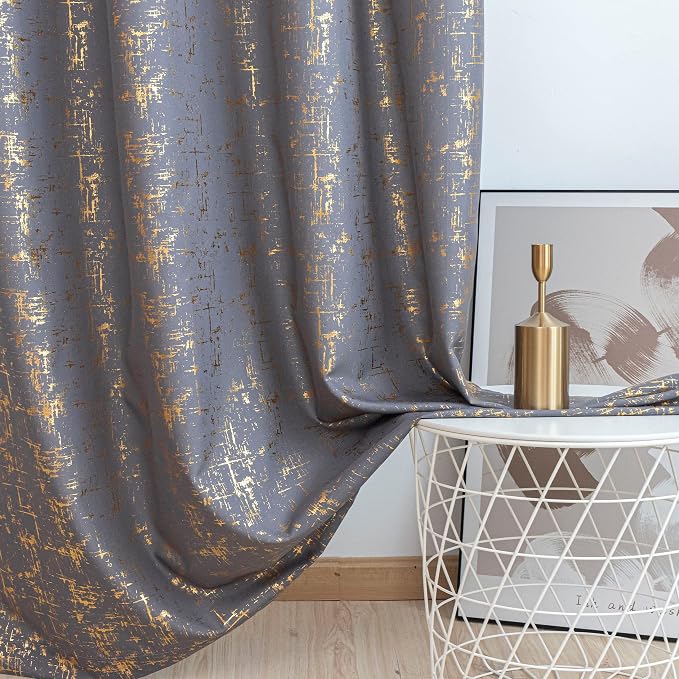 Taisier Home Gold Foil Print Linen Textured Curtains Geometric Dots Pattern - Image 4