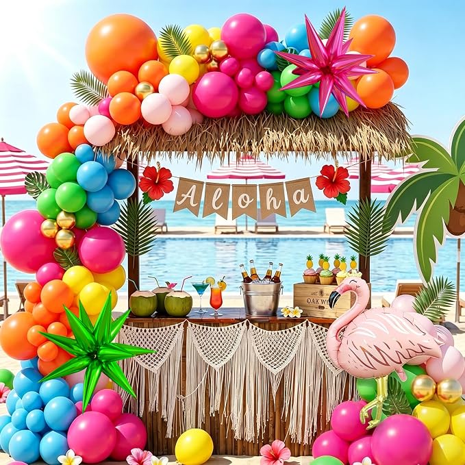157PCS Flamingo Tropical Luau Balloons Arch Garland Kit, Olive Green Hot Pink - Image 6