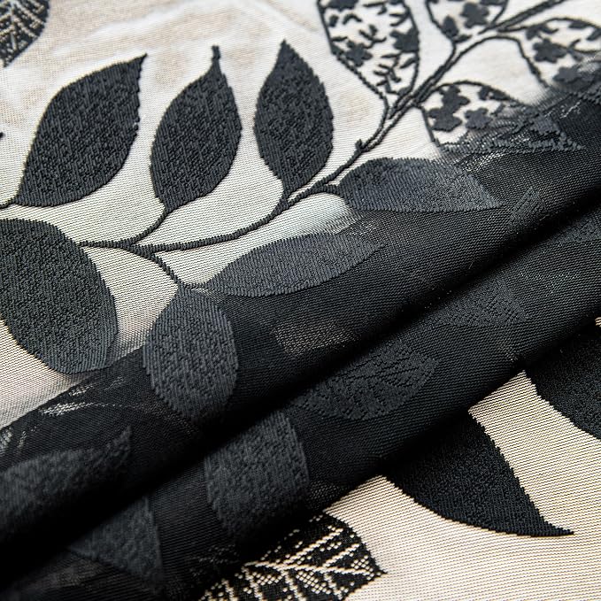 Treatmentex Black Lace Curtains 63inch Light Filtering Leaf Sheer Window - Image 8