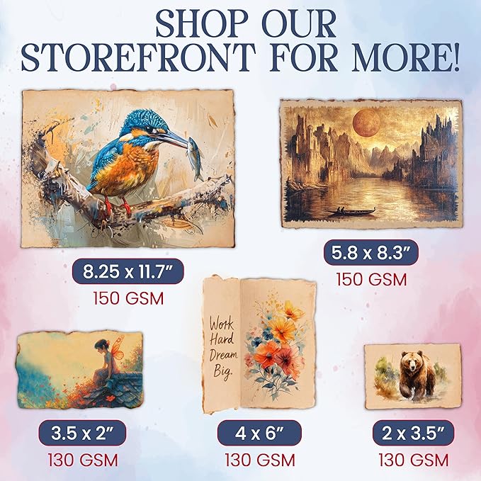 Wanderings Handmade Antique Deckle Edge Blank Cards - 4"x6" Package of 50 - Mixed Media Cards for Announcements Invitations Crafts - Thick Deckled Edge Paper 150 GSM Recycled Paper