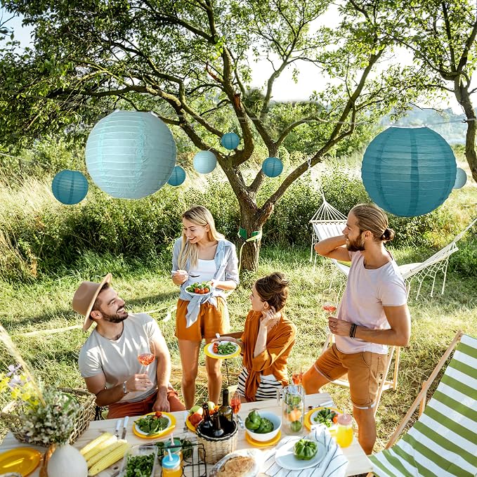 20Pcs Paper Lanterns Decorative, Teal Round Hanging Lanterns - Image 6