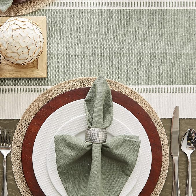 DII Dobby Stripe Table Runner, 13x72 Artichoke & Cream Background | Woven - Image 8