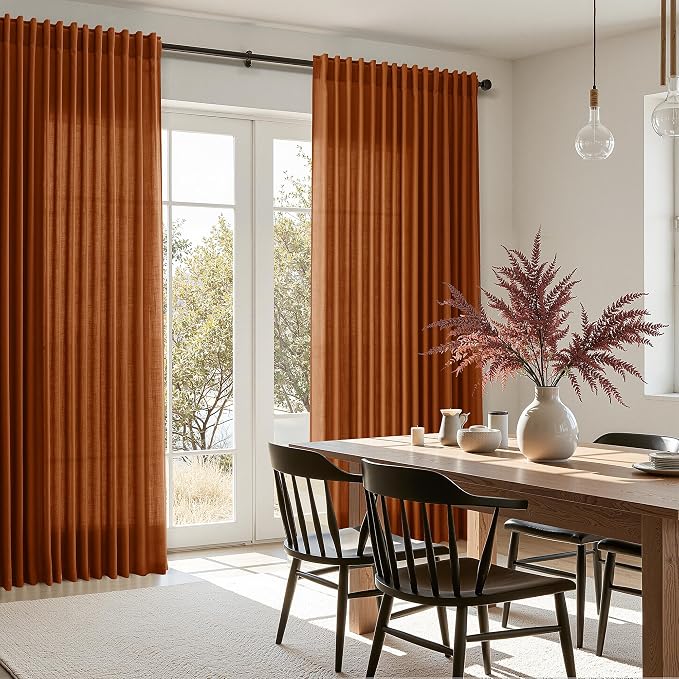 Rust Linen Curtains for Living Room 90 Inches Long Light Filtering Semi Sheer - Image 8