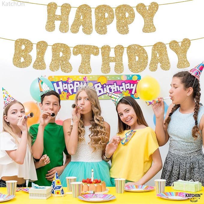 KatchOn Glitter Gold Happy Birthday Banner 10 Feet Birthday Decorations | - Image 7