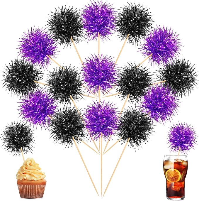Chinco 100 Pcs Halloween Foil Firework Cupcake Toppers | Sparkle Tinsel Cake by Chinco