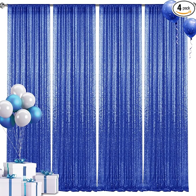 2×8FT-4PCS Royal Blue Sequin Backdrop Curtains Panels, Photography Backdrop by Pufogu