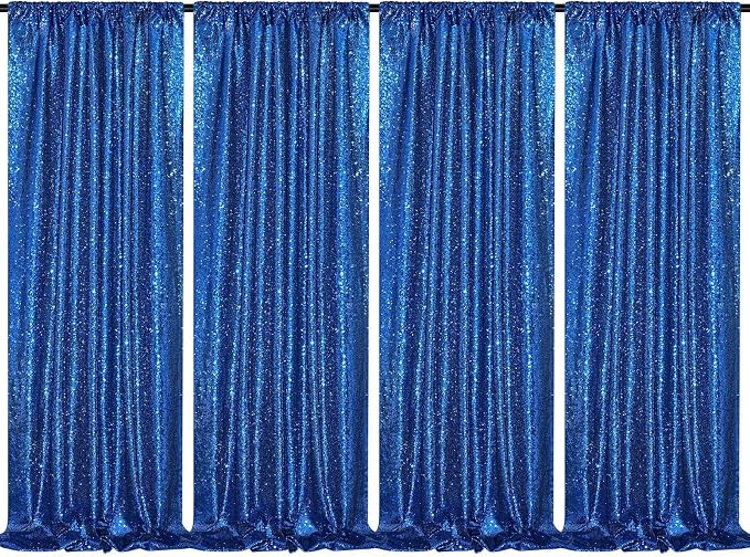 Royal Blue Sequin Backdrop Curtains 4 Pcs 2ftx8ft Glitter Shimmer Fabric | by B-COOL