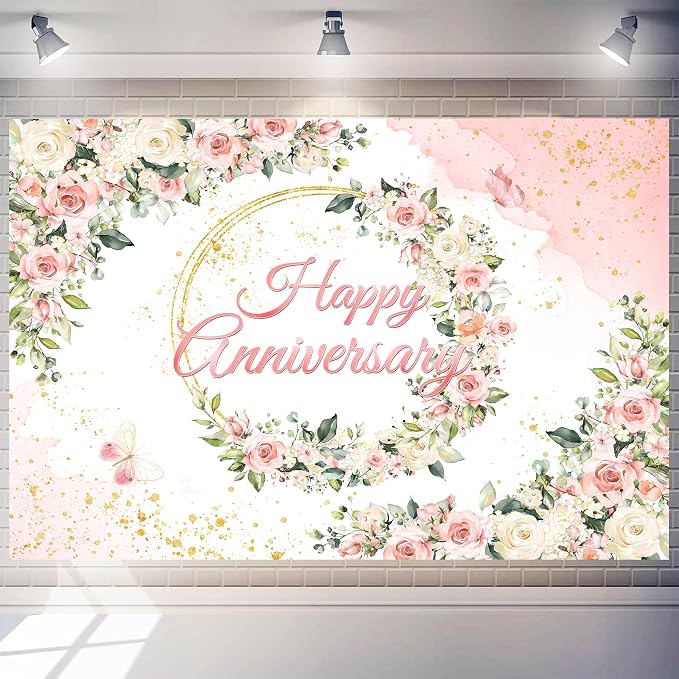 10x6 ft Floral Anniversary Backdrop Banner - Image 2