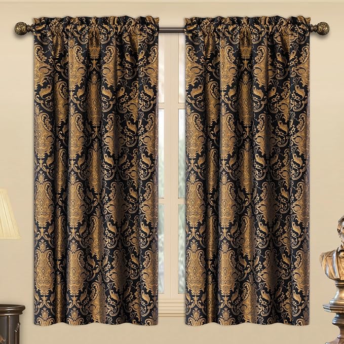 Loom and Mill Luxury Black Damask Curtains by LoomandMill