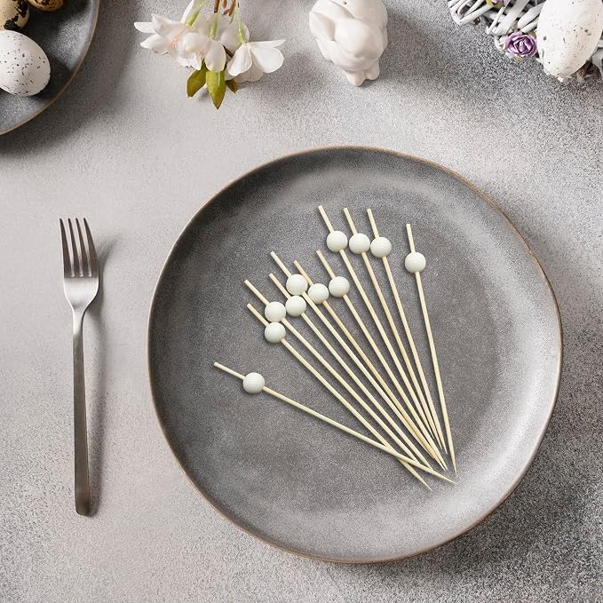 Minisland Pure White Pearl Bamboo Cocktail Picks, Decorative Toothpicks | 4.7 - Image 3