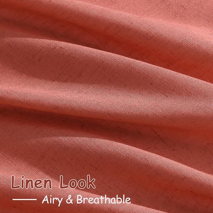 Coral Linen Curtains 84 Inch Length 2 Panels Set Back Tab Rod Pocket Light - Image 4
