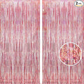 BRAVESHINE Rose-Gold Tinsel Foil Fringe Curtains - 2Pcs 3.2x8.2ft Metallic Holiday Photo Booth Backdrop Party Supplies for Birthdays Valentines Day Bridal Shower Bachelorette Engagement Party