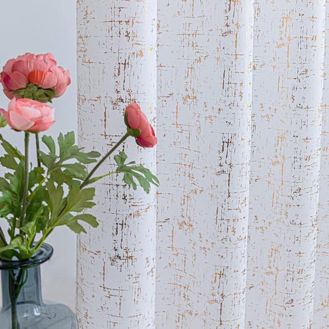 Taisier Home Gold Foil Print Linen Textured Curtains Geometric Dots Pattern by TaisierHome
