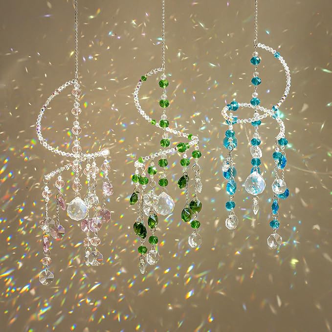 3 Pcs Crystal Suncatchers Wind Chimes, Spiral Sun Catchers Indoor Window | by HDHYALINEDORA