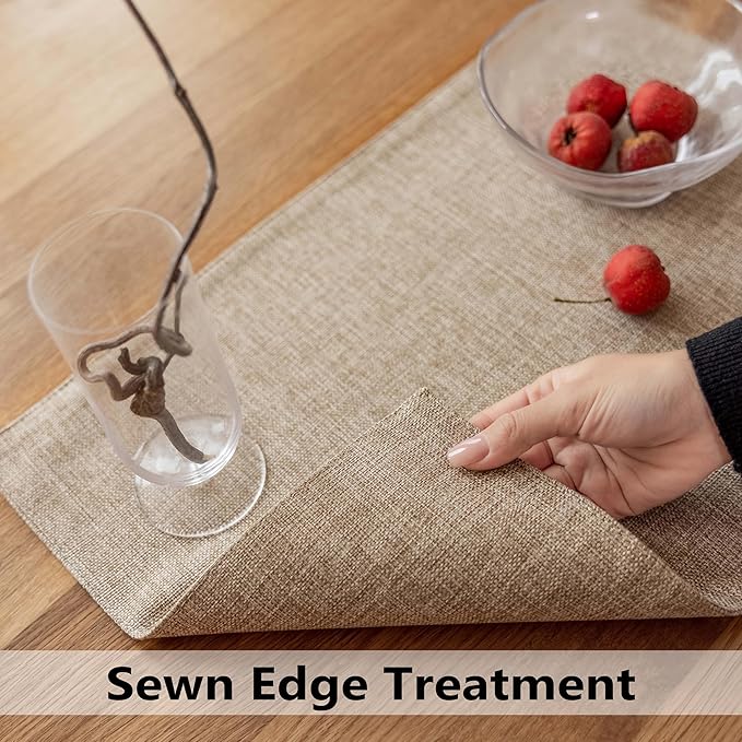 Demetex Linen Placemats Set of 6 Heat Resistant Wipeable Cloth Table Place Mats - Image 2