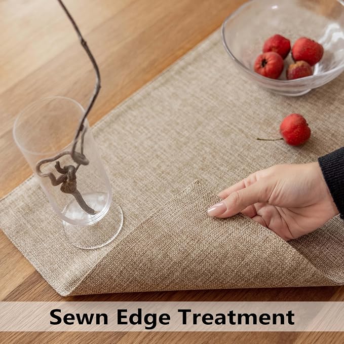 Demetex Table Placemats Linen Place Mats Set of 8 Natural Heat Resistant Cloth - Image 4