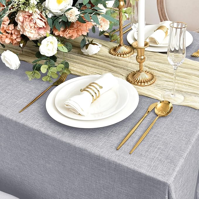 Fitable Faux Linen Tablecloths for Rectangle Tables: Water & Stain Resistant Farmhouse Table Cloth, Washable Burlap Textured Table Covers for Kitchen Dining Party(2 Pack, 60x120 Inch, Light Grey)
