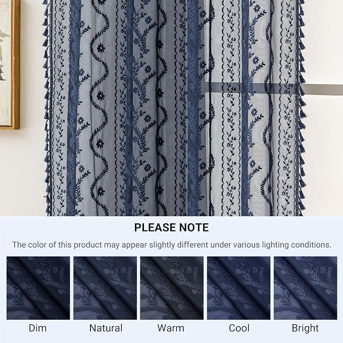 WAZZIO Boho Lace Curtains 2 Panels 84 Inch -Victorian Sheer Panel Drape French - Image 8
