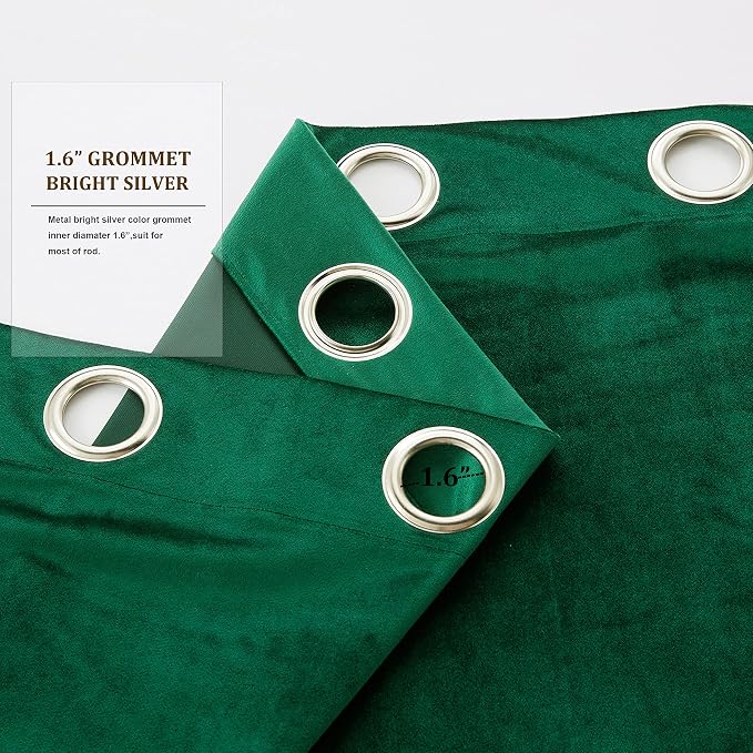 Velvet Green Grommet Blackout Curtains 84 inch Length - Image 4