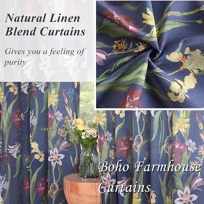 Schweek Navy Blue 84 Inches Length Boho Curtains 2 Panels - Image 5