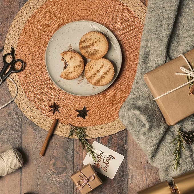 Round Placemats Set of 8, Woven Table Mats, Wide Edge, 15 Inch Diameter - Image 5