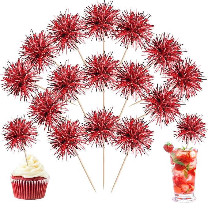 40 PCS Foil Firework Cupcake Toppers Sparkle Tinsel Cupcakae Picks Sparkler by ZHUOWEISM