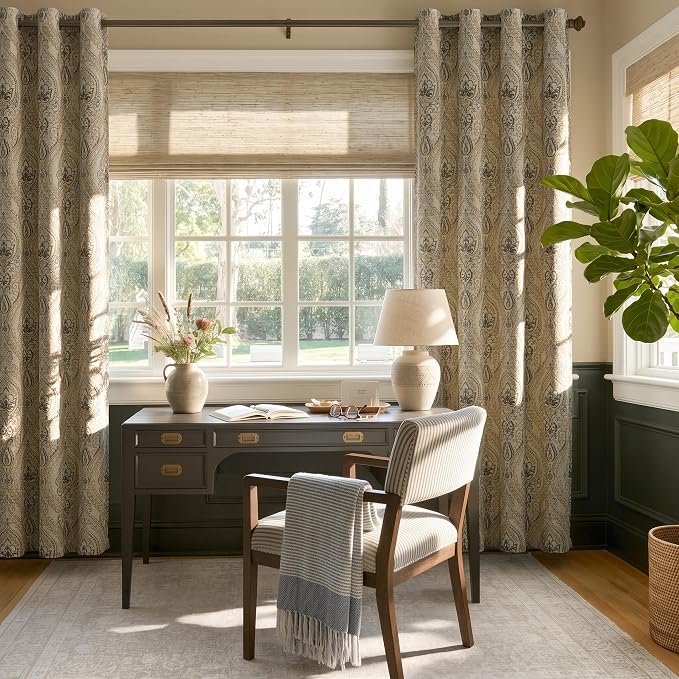 jinchan Taupe Damask Curtains 84 Inch Room Darkening Grommet 2 Panels | - Image 6