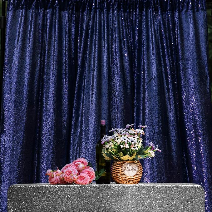 JYFLZQ Navy Blue Sequin Backdrop Curtains 6ft x 8ft 1 Panel Glitter Photo Booth - Image 2