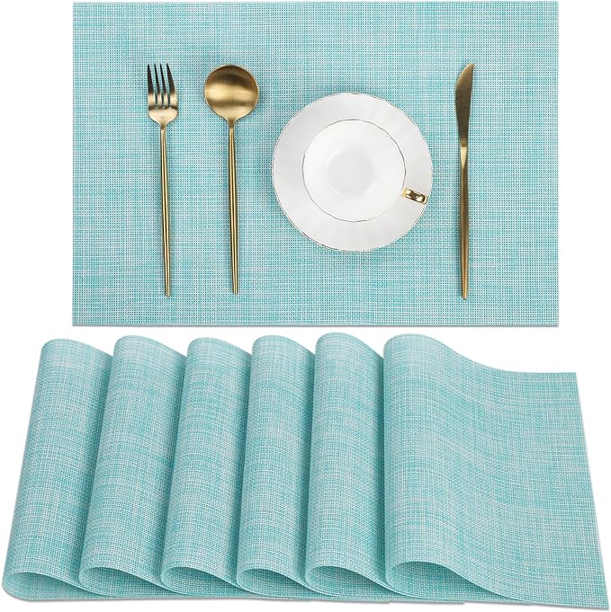 SHACOS Placemats Set of 6 Woven Vinyl Place Mats Wipeable Heat Resistant by SHACOS