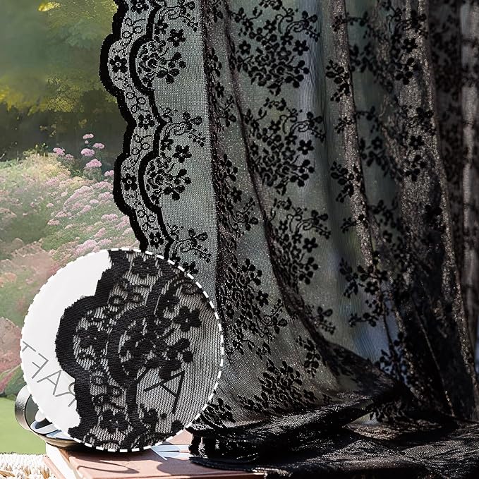 Anmao Vintage Lace Curtains 90 Inches Long 2 Panels Set, Romantic Elegant Light by Anmao