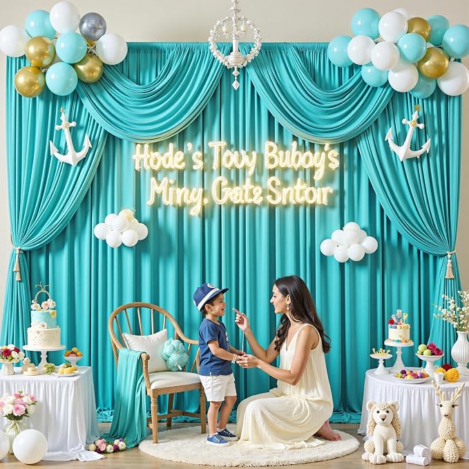10 ft x 30 ft Wrinkle Free Turquoise Backdrop Curtain - Image 8