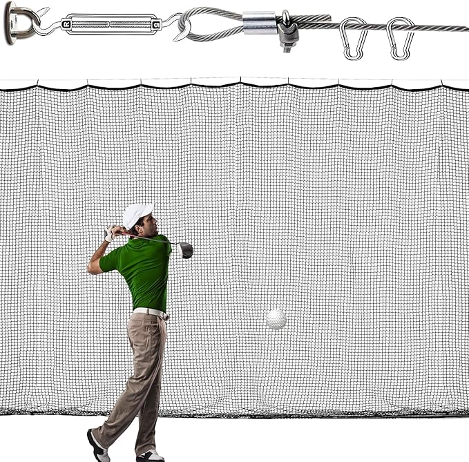Golf Practice Net, 12X12ft /12X15ft/12X20ft Golf Hitting Hanging Kit, Sports Practice Barrier Net for Backyard and Garage, Indoor/Outdoor DIY Sports Netting for Baseball, Hockey, Soccer