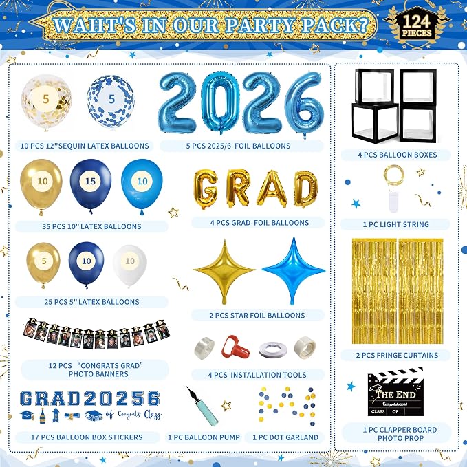 Party Spot！2026 Blue and Gold Graduation Party Decorations - Image 2