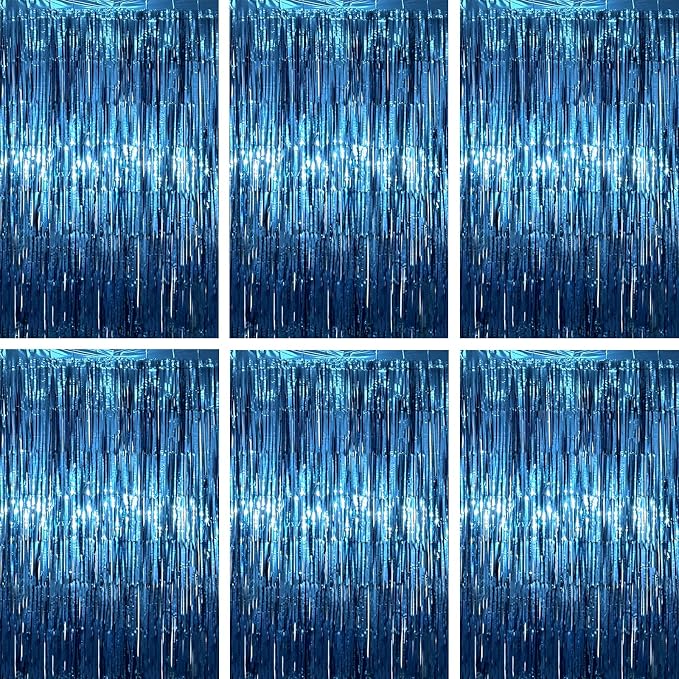 Voircoloria Retro Blue Foil Fringe Backdrop Curtains, Birthday Party Decorations by Voircoloria