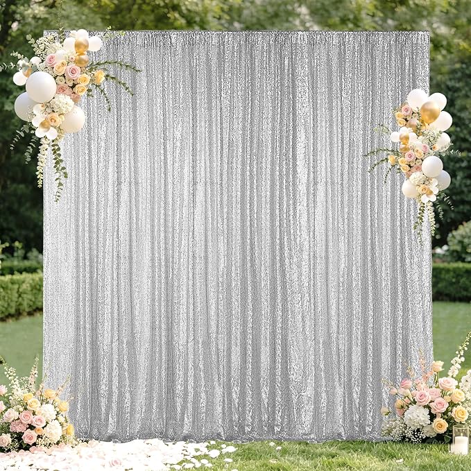 Hahuho Silver Sequin Backdrop Curtain, Party Decoration（1 Panels, 4FT x 8FT by Hahuho