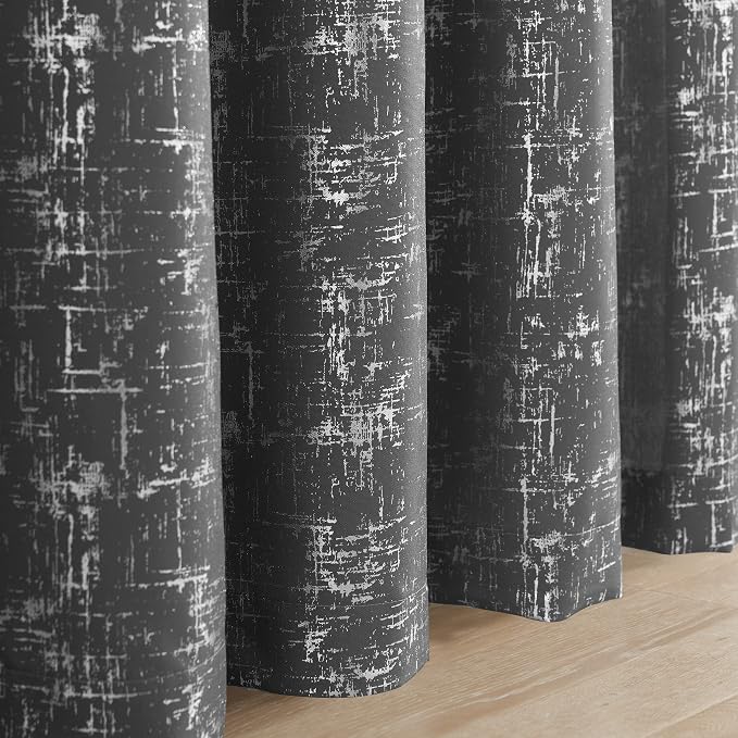 Taisier Home Silver Foil Print Linen Textured Curtains Geometric Dots Pattern - Image 4