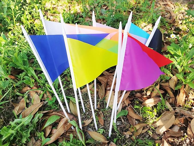 12 Pack Green Pennant Flags Small Mini Hand Held Solid Color Pennant On Sticks Flags with 12.6"Solid Pole & Spear Top,Party Events Celebration,School,Grand Opening,Kids Birthday,Sports Clubs,Flower Pot