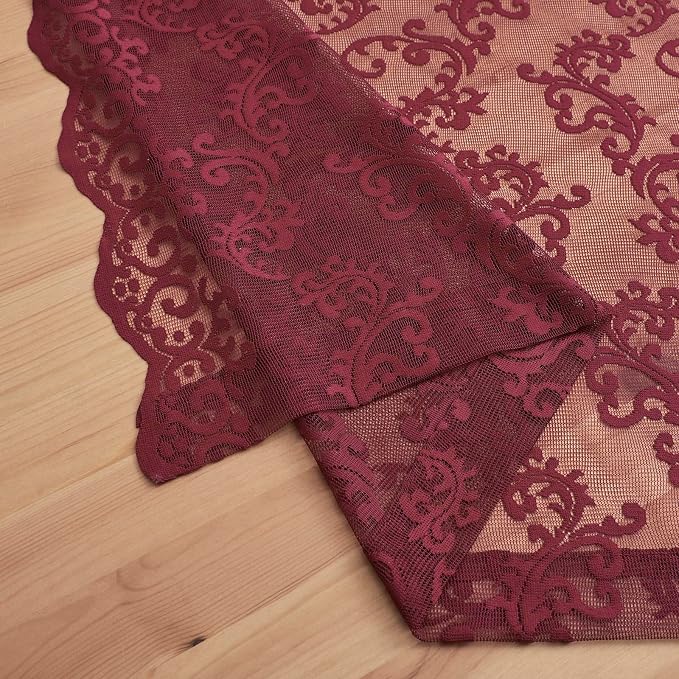 Burgundy Lace Curtains 96 Inches Long 2 Panels Modern Romantic Wine Lace - Image 7