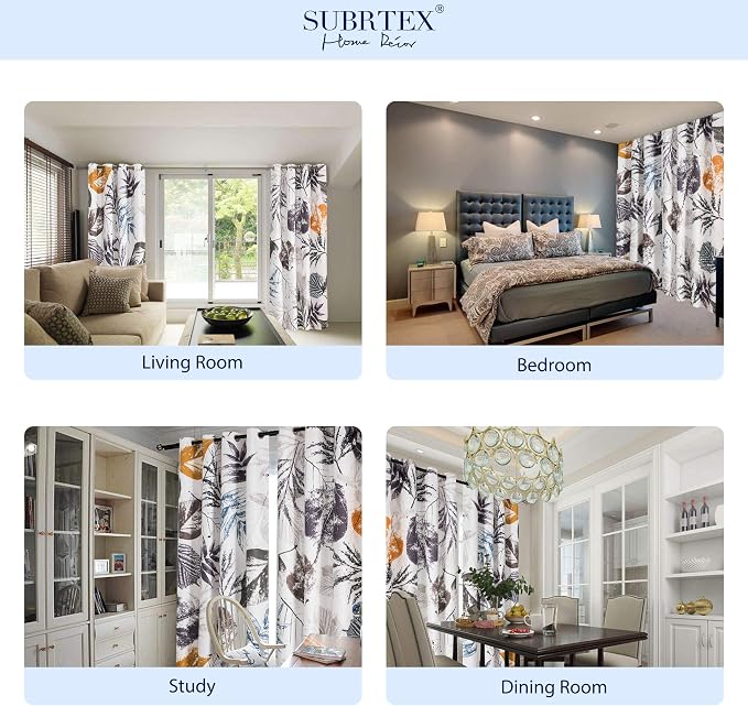 SUBRTEX Boho Leaf Printed Curtains 63 inch Long 2 Panels, Room Darkening - Image 6