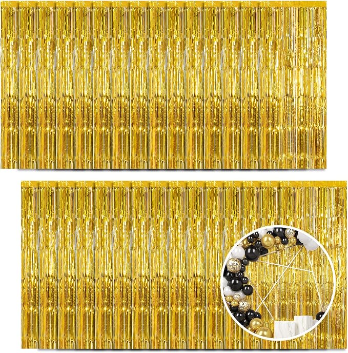 30 Pack Gold Foil Fringe Curtain Backdrop, 3.3x8.2 Feet Metallic Tinsel by LITLANDSTAR